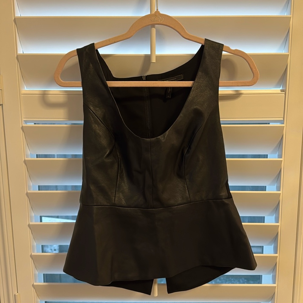 BCBG MaxAzria Faux Leather Peplum Blouse